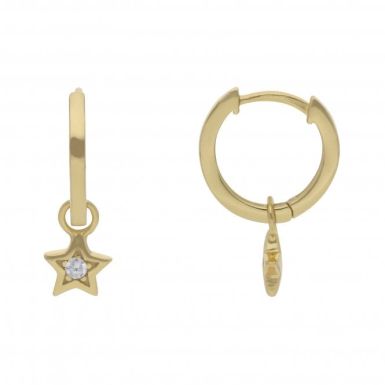 New Gold Plated Sterling Silver Stone Set Star Huggie Hoops