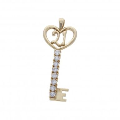 Pre-Owned 9ct Yellow Gold Cubic Zirconia Set Age 21 Key Pendant