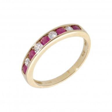 New 9ct Yellow Gold Ruby & Diamond Eternity Style Ring