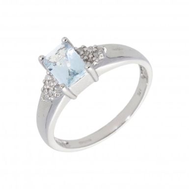 New 9ct White Gold Aquamarine & Diamond Dress Ring