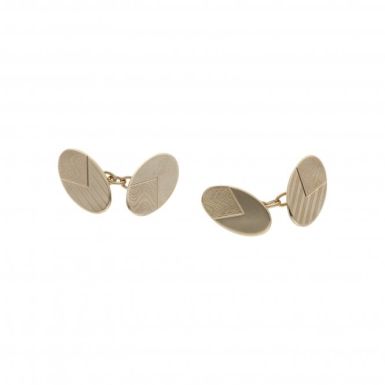 Pre-Owned 9ct Yellow Gold Part Patterned Oval Cufflinks