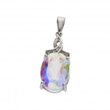 Pre-Owned 9ct White Gold Mystic Topaz & Diamond Cluster Pendant