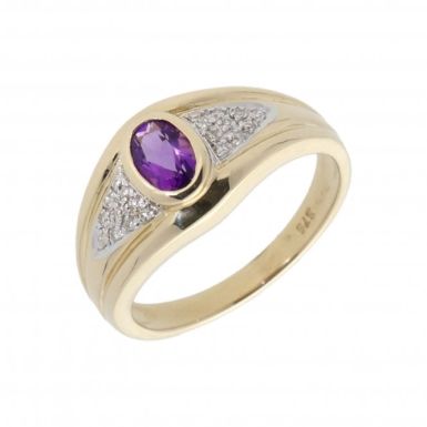 New 9ct Yellow Gold Amethyst & Diamond Dress Ring