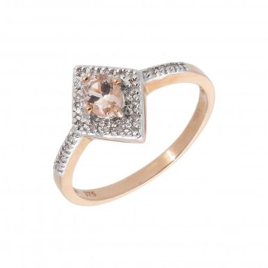 New 9ct Rose Gold Morganite & Diamond Cluster Dress Ring
