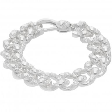 New Sterling Silver 9" Skull Pattern Curb Link Bracelet 2.8oz