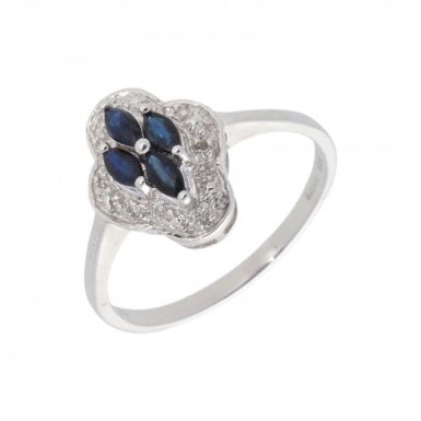 New 9ct White Gold Sapphire & Diamond Cluster Dress Ring
