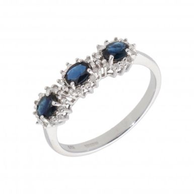New 9ct White Gold Sapphire & Diamond Trilogy Cluster Ring