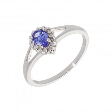 New 9ct White Gold Tanzanite & Diamond Cluster Dress Ring