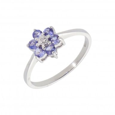 New 9ct White Gold Tanzanite & Diamond Cluster Dress Ring