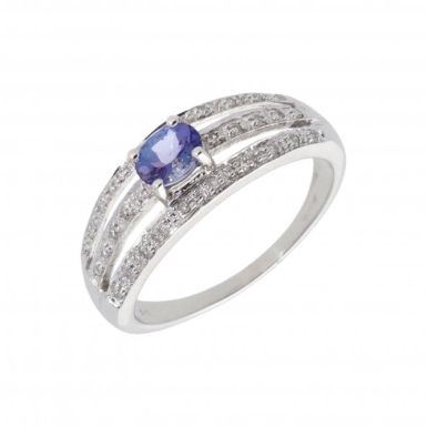 New 9ct White Gold Tanzanite & Diamond Dress Ring