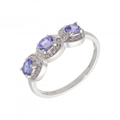 New 9ct White Gold Tanzanite & Diamond 3 Cluster Dress Ring