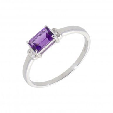 New 9ct White Gold Amethyst & Diamond Dress Ring