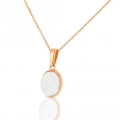 New 9ct Rose Gold Cultured Opal Pendant & Necklace