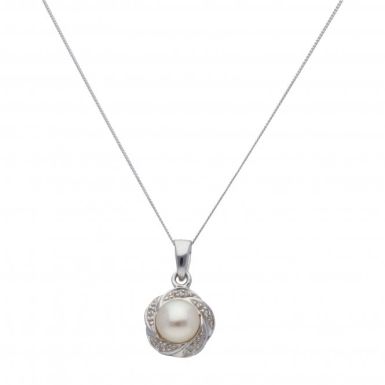 New 9ct Gold Fresh Water Cultured Pearl & Diamond & 18" Necklace