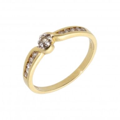 New 9ct Yellow Gold Diamond Solitaire & Diamond Shoulders Ring