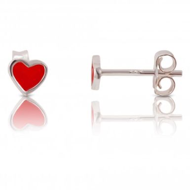 New Sterling Silver Red Heart Enamel Stud Earrings