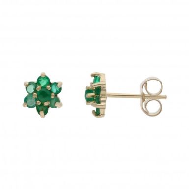 New 9ct Yellow Gold Emerald Flower Cluster Stud Earrings