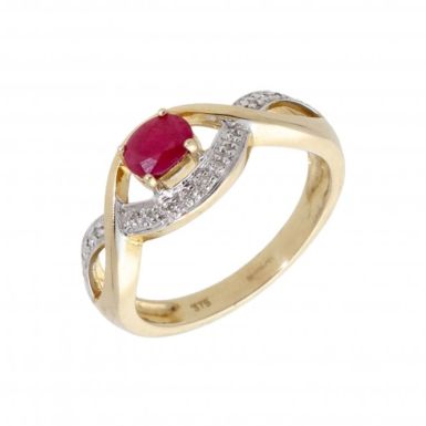 New 9ct Yellow Gold Ruby & Diamond Dress Ring