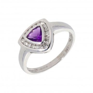 New 9ct White Gold Amethyst & Diamond Triangle Dress Ring