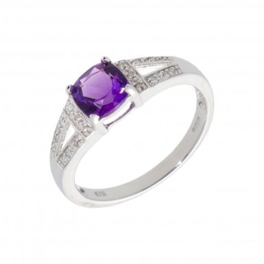 New 9ct White Gold Amethyst & Diamond Dress Ring
