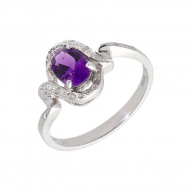 New 9ct White Gold Amethyst & Diamond Twist Dress Ring