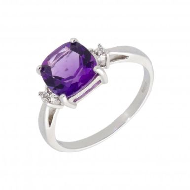 New 9ct White Gold Amethyst & Diamond Dress Ring