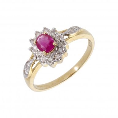 New 9ct Yellow Gold Ruby & Diamond Oval Cluster Dress Ring