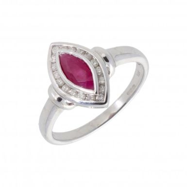 New 9ct White Gold Ruby & Diamond Marquise Cluster Dress Ring