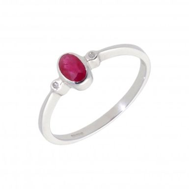 New 9ct White Gold Ruby & Diamond 3 Stone Dress Ring