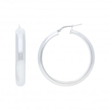 New Sterling Silver 30mm Polished Plain Hoop Earrings