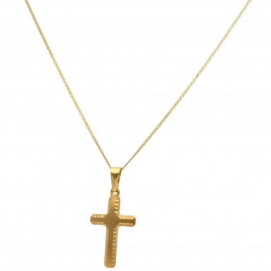 New 9ct Gold Diamond-Cut & Satin Finish Cross & 18" Necklace