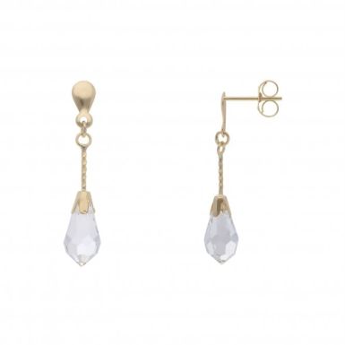 New 9ct Gold Faceted Crystal Bomber Drop Earrings