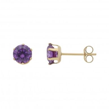 New 9ct Yellow Gold Purple Cubic Zirconia Stud Earrings