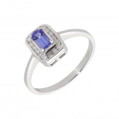 New 9ct White Gold Tanzanite & Diamond Cluster Dress Ring