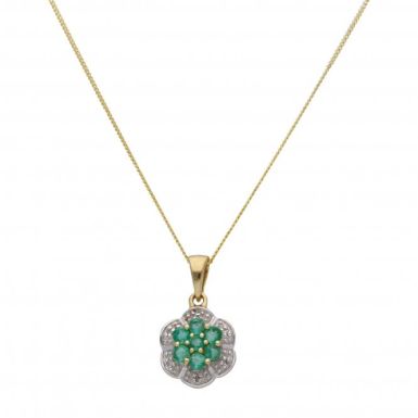 New 9ct Yellow Gold Emerald & Diamond Pendant & 18" Necklace