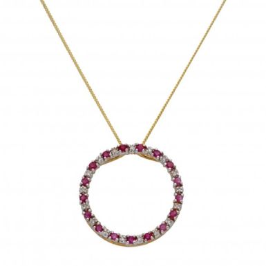 New 9ct Yellow Gold Ruby & Diamond Pendant & 18" Necklace