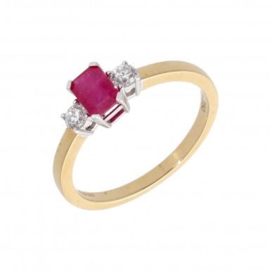 New 18ct Yellow Gold Ruby & Diamond Trilogy Ring