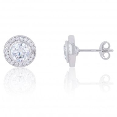 New Sterling Silver Cubic Zirconia Round Halo Stud Earrings