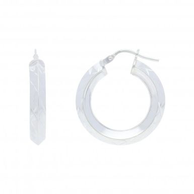 New Sterling Silver 15mm Diamond Cut Patterned Hoop Earrings