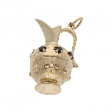 Pre-Owned 9ct Yellow Gold Garnet Set Ornate Jug Charm