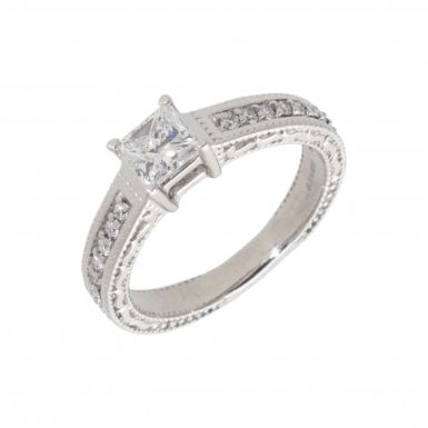 Pre-Owned 9ct Gold Mixed Cut Diamond Solitaire & Shoulder Ring