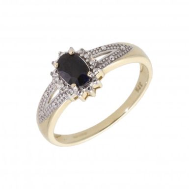 New 9ct Yellow gold Sapphire & Diamond Cluster Dress Ring