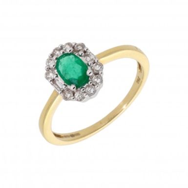New 18ct Emerald & Diamond Oval Cluster Vintage Style Ring