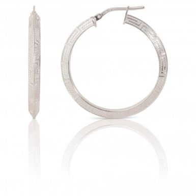 New Sterling Silver Greek Key Pattern Creole Hoop Earrings