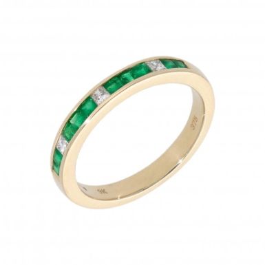 New 9ct Yellow Gold Emerald & Diamond Eternity Ring