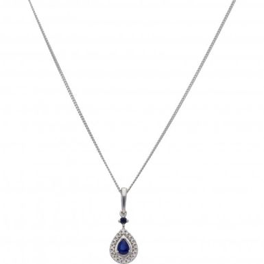 New 9ct White Gold Sapphire & Dimond Vintage Style 18" Chain