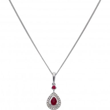 New 9ct White Gold Ruby & Diamond Vintage Style 18" Necklace