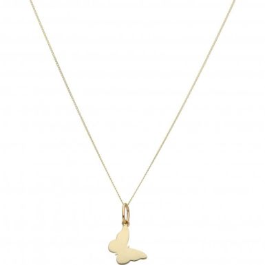 New 9ct Yellow Gold Butterfly Pendant & 18" Chain Necklace
