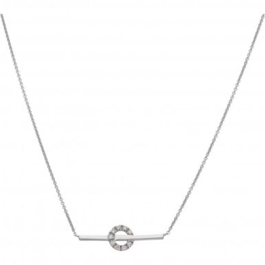 New 9ct White Gold Diamond Circle & Bar 16" Chain Necklace