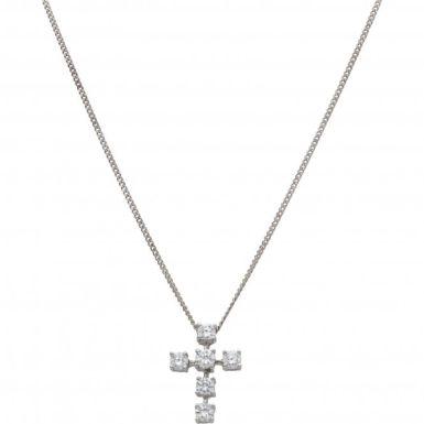 Pre-Owned 9ct Gold Cubic Zirconia Cross Pendant & Chain Necklace